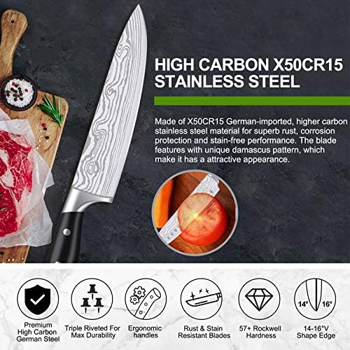 Комплет за ножеви, 23 парчиња кујнски нож поставени со шипка за блокови и острилка, сет за нож од готвач со висок јаглерод од