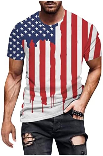 Американско знаме сончогледово графички графички 4-ти јули маица врвови за машка екипа кул кратки ракави патриотски обични маички кошули