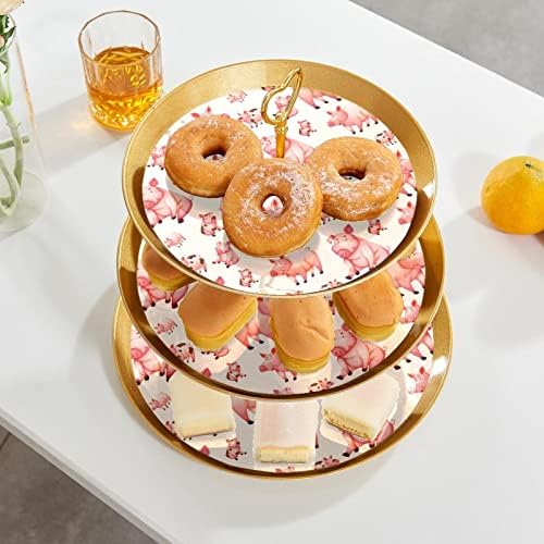 3 Нивоа Десерт Штанд Cupcake Овошје Плоча Пластични Служат Држач За Прикажување За Свадба Роденден Бебе Туш Чај Партија Украси Круг, Розова Свиња