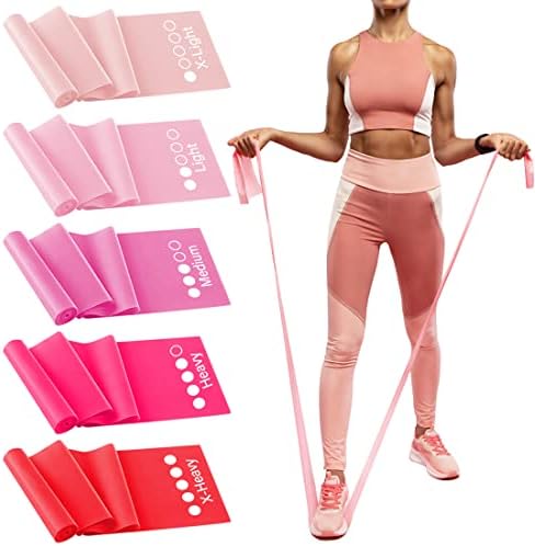 Поставени ленти за отпор за жени, пакет од 5 различни нивоа на отпорност Еластичен опсег за домашна теретана за вежбање долго вежбање
