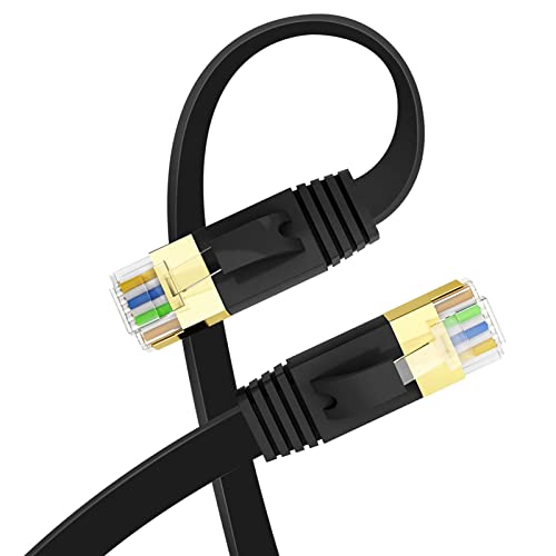 Ethernet Cable 50ft, Vandesail CAT 7 рамен мрежен мрежен LAN LAN Интернет кабел заштитен RJ45 конектор STP со злато обложен приклучок