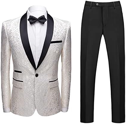 Mogu Mens 2 Piece Paisley Suit Shawl Lapel Tuxedo тенок фит гроздобер вечера панталони за венчавки дневно матура