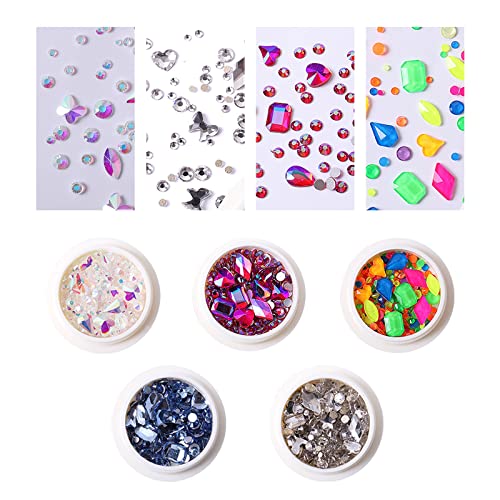 Kads 5 бои нокти уметност rhinestones кристални гени измешани облици за декорација на нокти камења додатоци за нокти 3Д лажни дијаманти