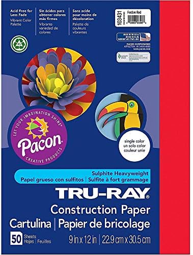 Градежни хартија за сулфит од Tru -ray - 9 x 12 - празнично црвено