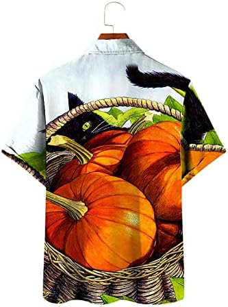 Мажи смешно графичко печатено копче надолу кошули со бои од тиква и мачка случајна блуза за блуза со кратки ракави за кратки ракави