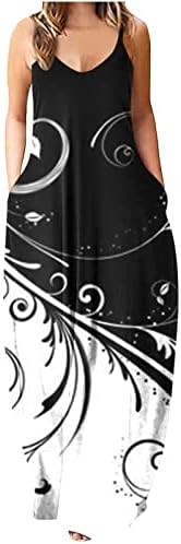 Lutенски летни фустани 2023 Обични боемски шема Печати V вратот Спагети каиш џеб макси плажа фустани