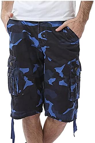 Озммјан Камо шорцеви со повеќе џебни панталони со камо, лабави обични панталони со права нозе опуштени шорцеви за карго за маскирна на отворено