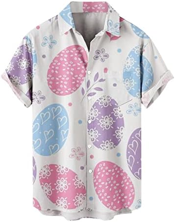 Велигденска печатена кошула за мажи 2023 летни лабави маички удобни маички модни обични кошула со кратки ракави на врвот