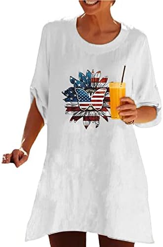 4-ти јули Патриотски врвови на женски американски знамиња Денот на независноста на Денот на независноста 3/4 ракав О-вратот