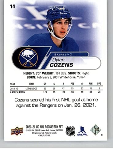 2020-21 Горна палуба NHL Star Footies Box Set 14 Dylan Cozens RC Rackie Buffalo Sabers NHL Hockey Base Trading Card