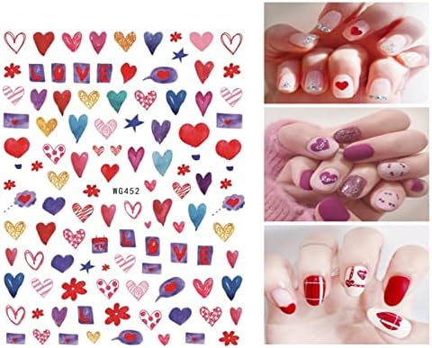 Ден на вinesубените налепници за нокти Loveубовни рози на налепници за нокти за свадбени црвени усни серии за нокти 3Д само-лепети 6 листови