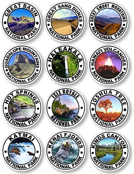 АВ лист од 1 инчен круг Национални паркови Мали налепници, декорации на отворено, сите 63 државни парки на САД, винил за лаптопи, белешки