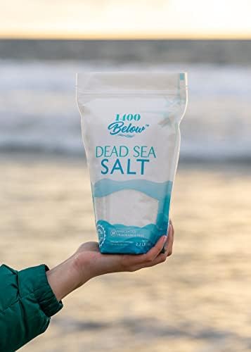 1400 под 2,2 фунти мртва морска сол, грубо жито - натопено стапало и бањи, ексфолирачки чистач на телото, чисто и богато со минерали, ги олеснува