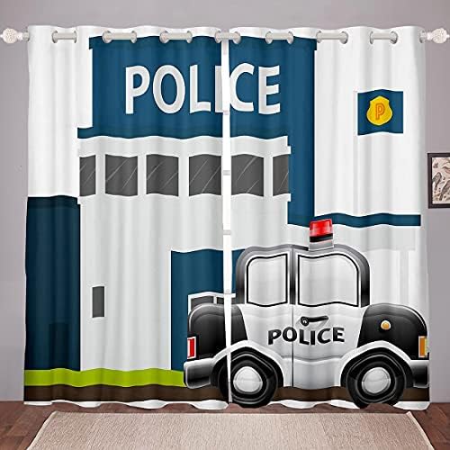 Policeзебридални Полициски Завеси За Автомобили За Момчиња Деца Тинејџери 52 Wx96 L, Цртан Филм Полицаец Завеси За Прозорци За