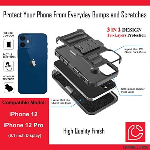 Случај охајо Компатибилен со iPhone 12 [Заштита Од Воено Одделение Отпорна На Удари Тешка Футрола За Футрола Заштитна Црна Обвивка] за iPhone