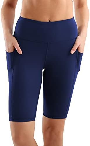 Дрво -јога -тренингот шорцеви за жени 8 инчи високи половини со двојни џебови Контрола на стомаци Кратки хулахопки вежбање велосипедисти панталони