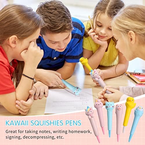 6 парчиња kawaii gel Ink squishies пенкала цртани животни животни со мастило со мастило пенкала, релјеф на стрес, сунѓер Пенчиња со 12 парчиња