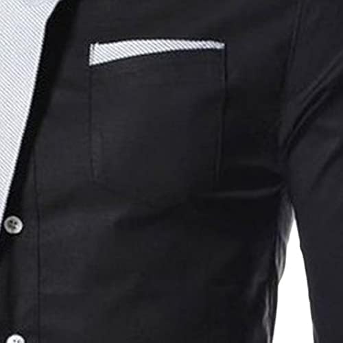 Машка трендовски кошула со контрастни бои отворете го предното копче надолу со лента со лента со долг ракав тенок блуза врвови