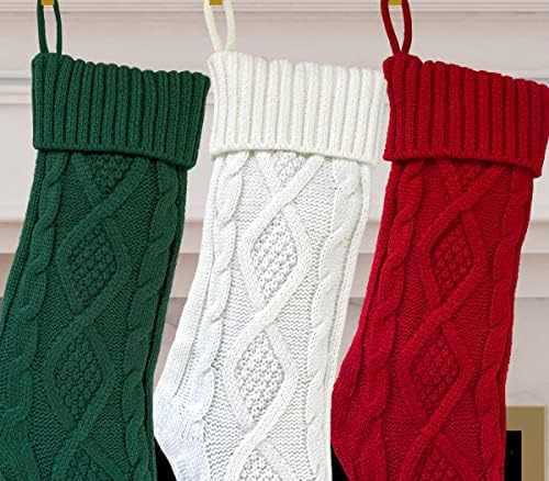 Teeamore плетени Божиќни чорапи плетени црвено зелени бели Божиќни чорапи Божиќен декор подарок за сет за одмор од 2