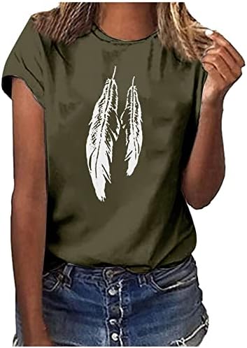 Летна обична маица за жени модни графички кошули за печатење на вратот со кратки ракави на вратот 2023 блузи