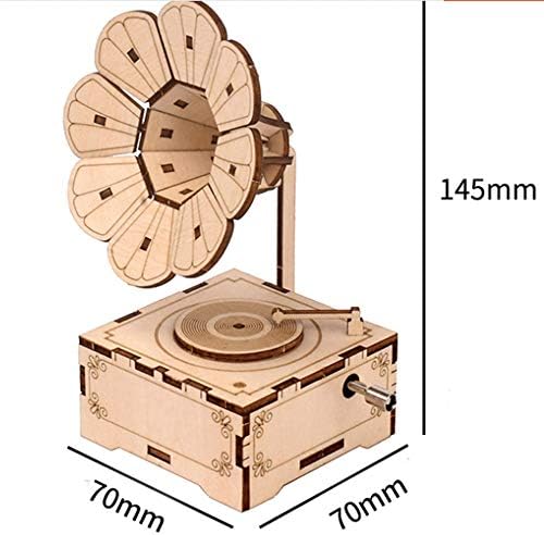 PQKDY Creative DIY Hand Cranked Wood Phonograph Ramophone Music Box Дрвена загатка Рачно изработена собрани детски подароци