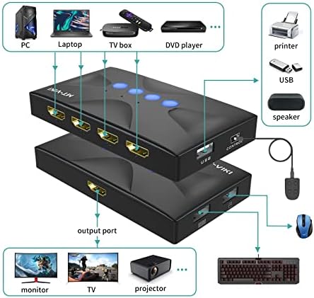 МТ-вики 4 Порт КВМ Прекинувач HDMI+ 2 Пакети 10FT 2-во1 USB VGA KVM Кабел