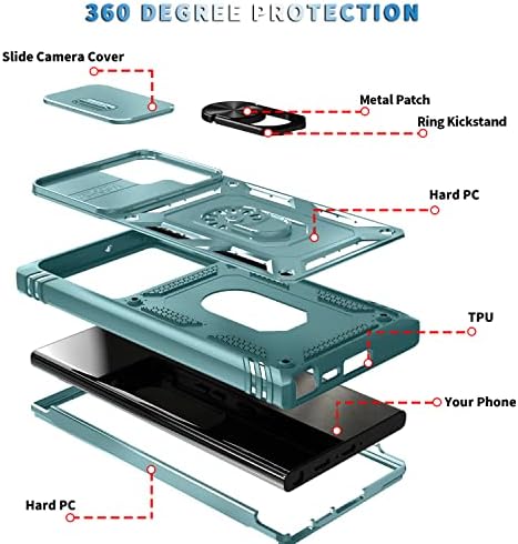 Помпвла За Samsung Galaxy S23 Ултра Случај Со Калено Стакло Заштитник На Екранот Со Магнетни Kickstand Автомобил Прстен&засилувач; Капакот На