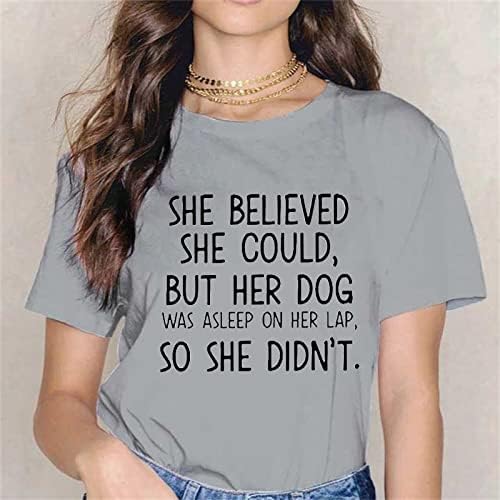 Кошули жени за жени letterубител на кучиња, печати смешни маички летни обични пулвер врвови со кратки ракави жени тимови