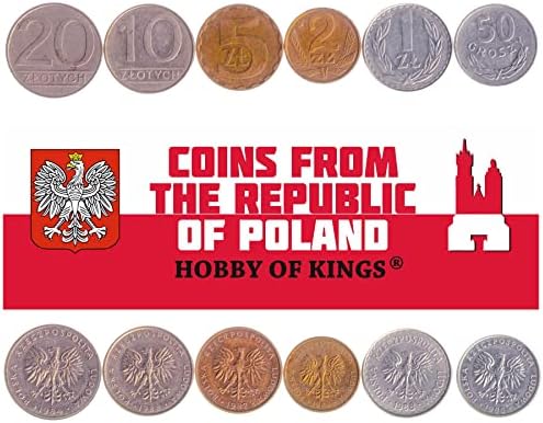 9 Монети Од Полска | Полски Монета Колекција Сет 1 2 5 10 20 50 Грос 1 2 5 Злоте | Циркулирани 1990- | Бел Крунисан Орел