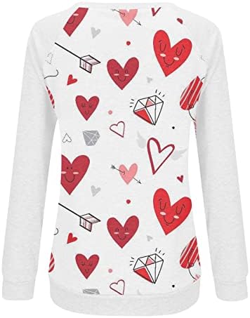 Oplxuo женски loveубов срце раглани маици обични долги ракави екипаж на екипажот на вineубените графички џемпери трендовски маички врвови