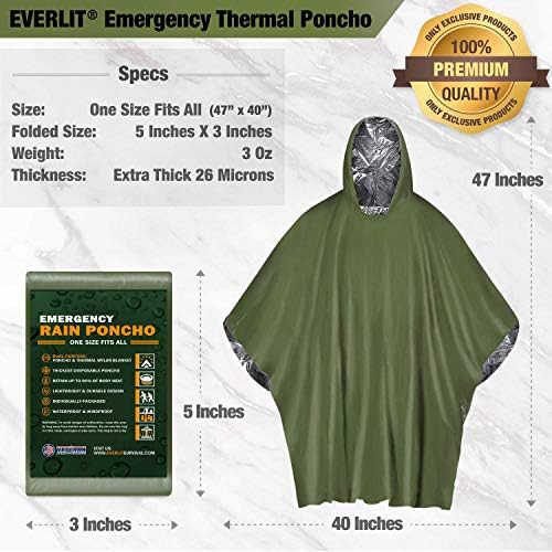 Everlit Survival Rain Pancho итен случај Mylar Mylar Space Fimbet Camping Recet 90% од опрема за опстанок на топлина во тело