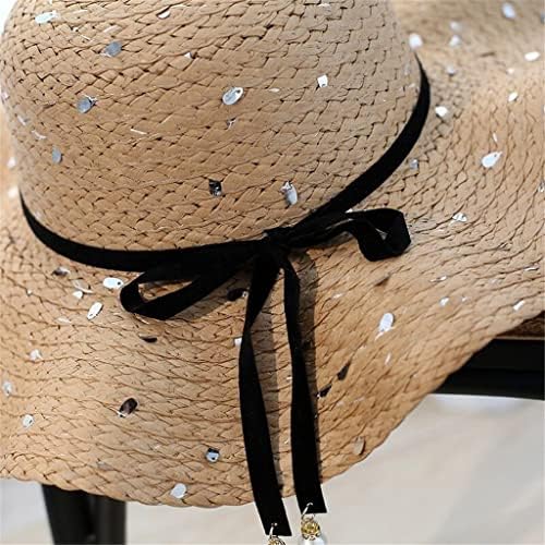 Стекнете бисери Sequins Sun Hat Hapенски преклопувачки слама капи за жени на глава на плажа