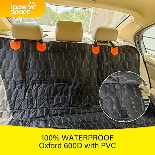 Ipawspace Dog Car Seat Cover За задното седиште на автомобили Камиони и SUV, водоотпорен кучен автомобил хамак со мрежен прозорец, издржлив анти-гребнува