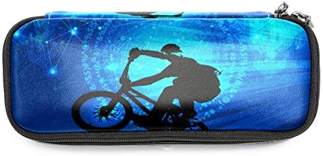 BMX велосипедист кожен молив со молив, торба со пенкало со двојна торбичка за складирање торбички за торби за училишна работа за момчиња за