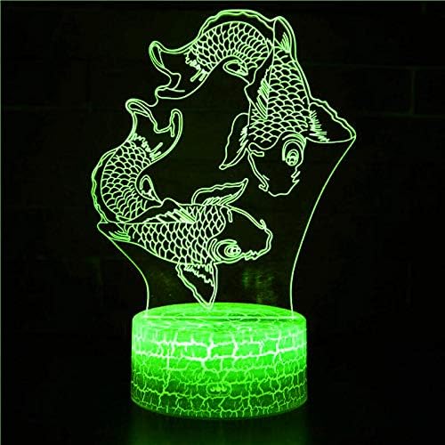 Jinnwell 3D Fish Night Light LAMP илузија ноќна светлина 7 боја Промена на допир прекинувач Табела за декорација на декорација на