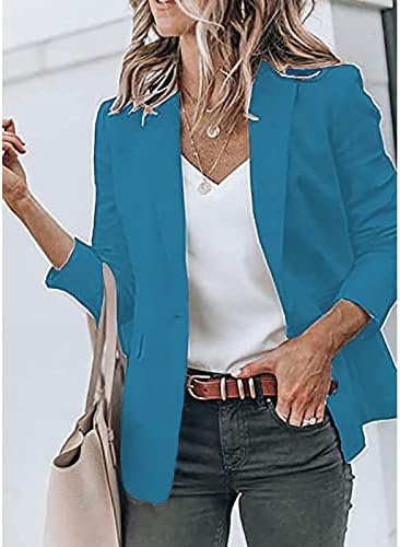 Салон вклопена пријатна јакна за жени џеб преголем роденденски блејзер цврста боја зимска полиестер без јаки