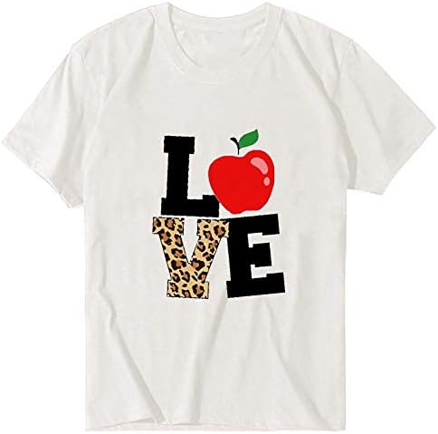 Денот на жените на в Valentубените летни маици за летна маица за печатење блуза со кратки ракави со кратки ракави на вратот, врвови лабави