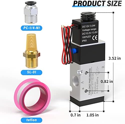 ТАИЛОНЦ Пневматски 1/8Нпт Електромагнетниот Вентил 3В110-06 12В/24В Пилот-Управуван Електричен 2 Позиција 3 Начин Тип На Поврзување