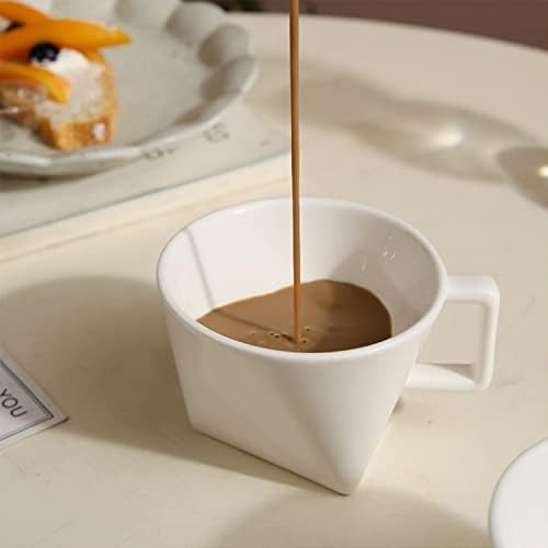 Чаши за кафе Purhyac сет од 2, 7 мл керамички кафе чаши со рачка чај од триаголник за кафе, чај, лате, чаши од бело кафе од какао за машина