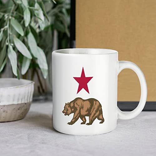 Калифорнија Мечка И Црвена Ѕвезда Печати Кригла Кафе Тамблер Керамички Чај Чаша Смешен Подарок За Канцеларија Дома Жени Мажи 11 Мл