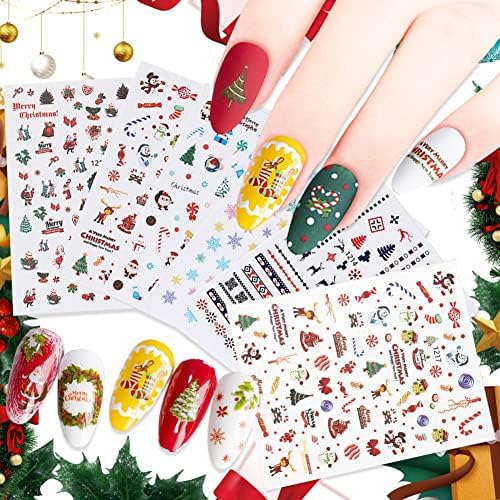 Хартија 11 парчиња/Поставете деликатни 3Д налепници за нокти снегулки Божиќни декорации мазни декорации за нокти живописни за додатоци за фестивалски