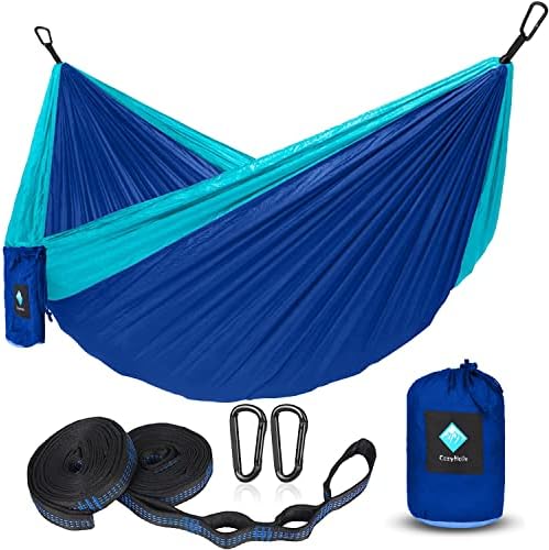 Двоен хамаки за кампување, преносен падобран хамак за ранец за патувања на отворено за пешачење - хамакови замав за задниот двор