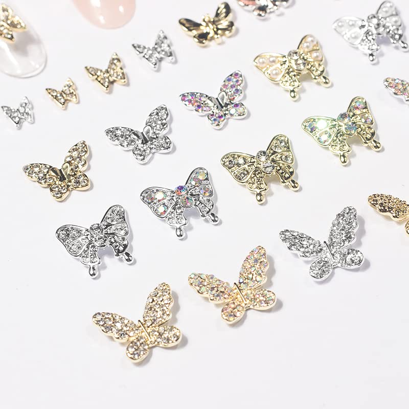 22 Парчиња 3Д Шарм За Нокти Од Пеперутка Кристали Дијаманти Кристали, Златни Сребрени Пеперутки Од Метална Легура Привлечност