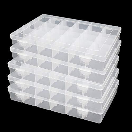 5 пакувања Организатор за пластични накит кутија 18 големи џинови, чиста организатор за складирање, со прилагодливи делители, контејнер