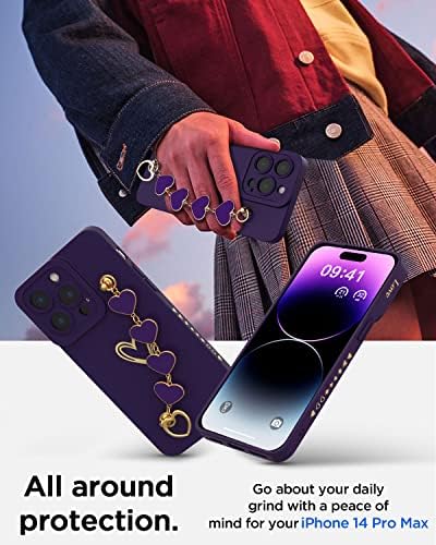 Iphone 14 Pro Max Случај За Жени Со Целосна Заштита На Објективот На Фотоапаратот И Рачна Лента Јамка, Aicase Силиконско Срце