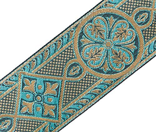 Готски средновековен стил quакард трим тиркизна и златна елек за шиење 2 3/8 широки 3 јарди