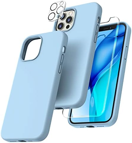 Токол [5 во 1 за iPhone 12 Pro Max Case, со заштитник на леќи со 2 пакувања + 2 заштитник на леќи на фотоапаратот, течен силиконски тенок шок-огноотпорен