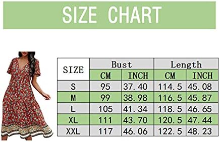 Летни фустани на Балаки, Копче за вратот на жените со фустан Бохо цветен принт краток ракав Обични долги фустани