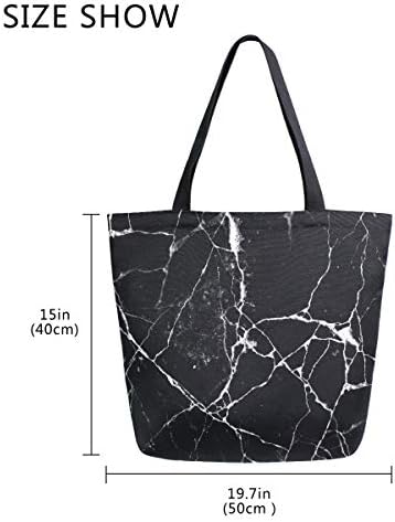 Алаза црн мермер дизајн платно тота торба за жени патувачки работи за купување намирници со врвни рачки чанти големи количини чанти за
