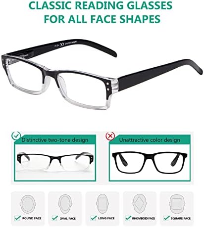 Класични очила за читање на очите 4 пакувања за жени и мажи вклучуваат читачи на очила за сонце со два тони +2,50